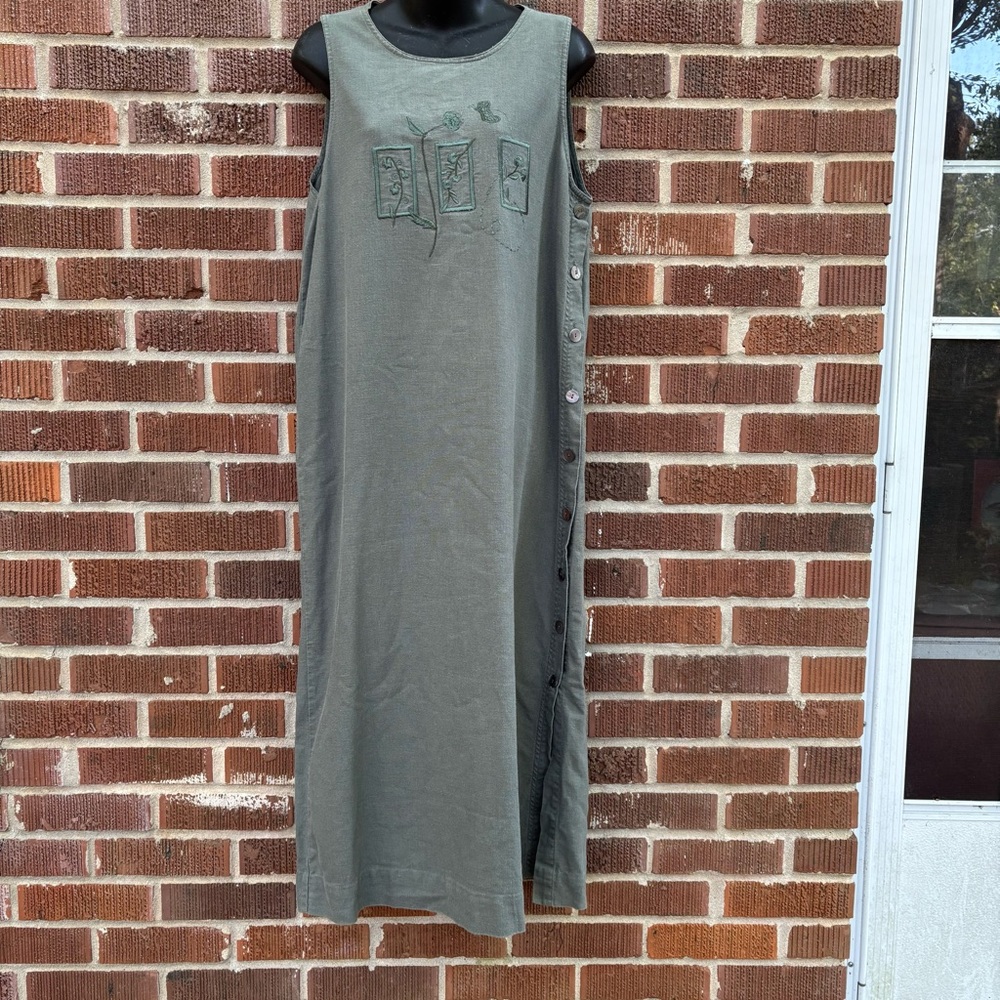 Erika Green Linen Blend Embroidered Sleeveless Dress & Jacket Women's Size 6